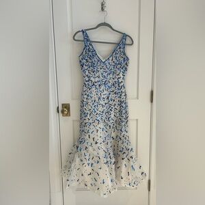 Rachel Gilbert Blue and White Midi Dress SAMPLE